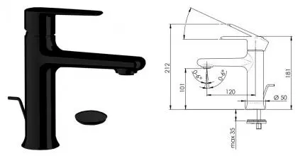 Смеситель для раковины «Remer» Vanity V10NO с донным клапаном чёрный матовый