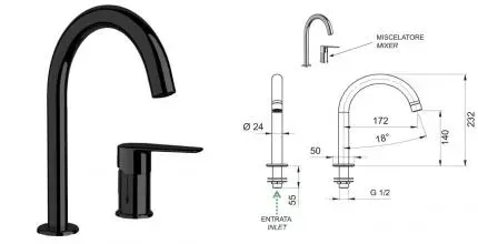 Смеситель для раковины «Remer» Vanity V57CFP шлифованный чёрный хром Смеситель для раковины «Remer» Vanity V57CFP шлифованный чёрный хром