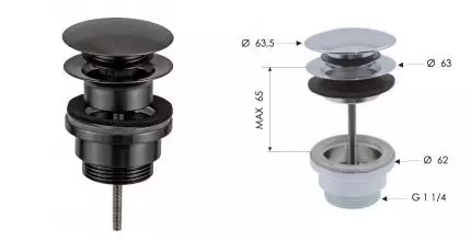 Донный клапан для раковины «Remer» 905CCR114CFP с механизмом Клик-Клак чёрный брашированный хром