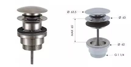Донный клапан для раковины «Remer» 905CCR114NP с механизмом Клик-Клак никель брашированный глянцевый