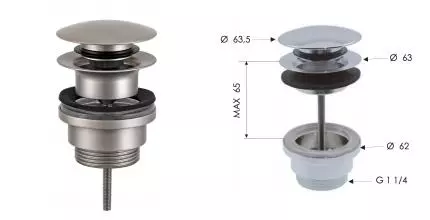 Донный клапан для раковины «Remer» 905CCR114NPO с механизмом Клик-Клак никель брашированный матовый