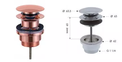 Донный клапан для раковины «Remer» 905CCR114RL с механизмом Клик-Клак медь