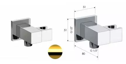 Держатель ручного душа с подключением шланга Remer 337SDO, золото глянцевое