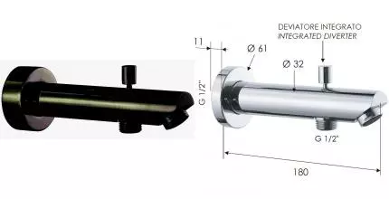 Излив к смесителю «Remer» Minimal 91MDNO с дивертером 18 чёрный матовый
