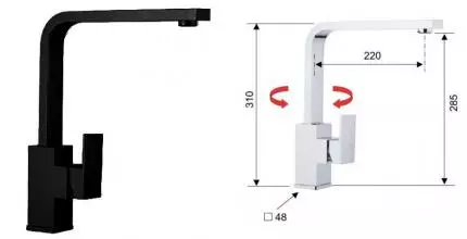 Смеситель для кухонной мойки «Remer» Qubica Design QD42UNO чёрный матовый