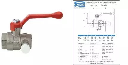 Кран шаровой магистральный «Remer» RR 374FF 1/2"-1/2" с краном Маевского ВР-ВР никель