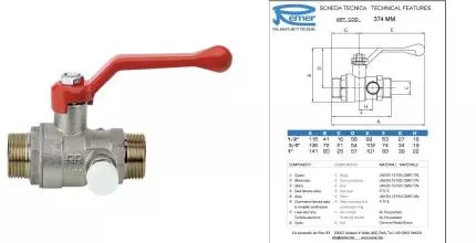 Кран шаровой магистральный «Remer» RR 374MM 1/2"-1/2" с краном Маевского НР-НР никель