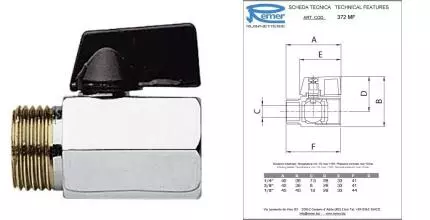 Кран шаровой бытовой «Remer» Mini RR 372 MF1/2"-1/2" ВР-НР хром