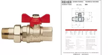 Кран шаровой магистральный «Remer» RR 364 3/4"-3/4" прямая ВР-НР (американка) никель