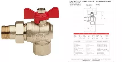Кран шаровой магистральный «Remer» RR 364C 3/4"-3/4"угловая ВР-НР (американка) никель Кран шаровой магистральный «Remer» RR 364C 3/4"-3/4"угловая ВР-НР (американка) никель
