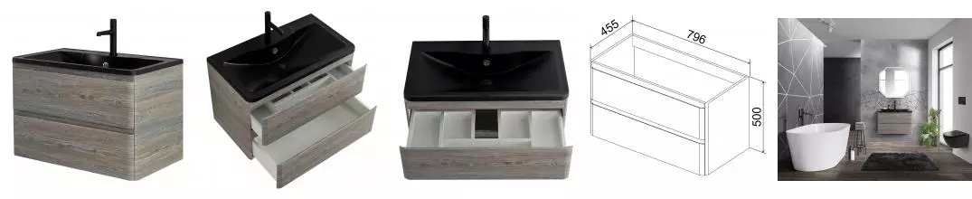 Тумба с раковиной «Belbagno» Albano 80 (BB800/455-LV-ART-ALR-NERO) подвесная Pino Scania Тумба с раковиной «Belbagno» Albano 80 (BB800/455-LV-ART-ALR-NERO) подвесная Pino Scania