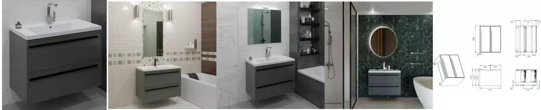 Тумба с раковиной «La Fenice» Elba 80 twin (Cubo 80) подвесная Grigio Тумба с раковиной «La Fenice» Elba 80 twin (Cubo 80) подвесная Grigio
