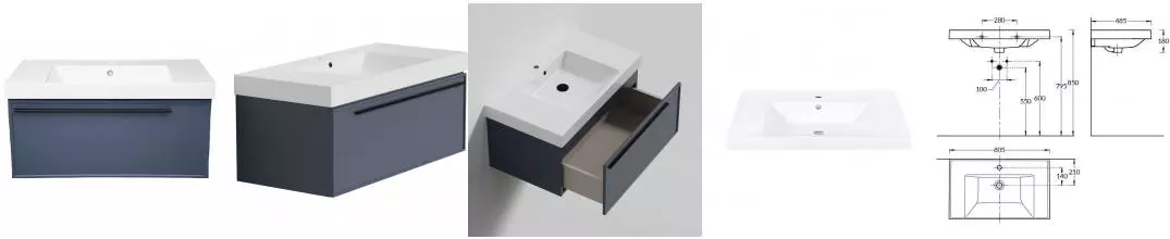 Тумба с раковиной «La Fenice» Elba 80 (Cubo 80) подвесная Blu Grigio