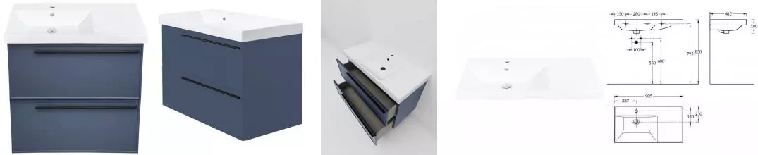 Тумба с раковиной «La Fenice» Elba Twin 90 (Cubo 90 левая) подвесная Blu Grigio Тумба с раковиной «La Fenice» Elba Twin 90 (Cubo 90 левая) подвесная Blu Grigio