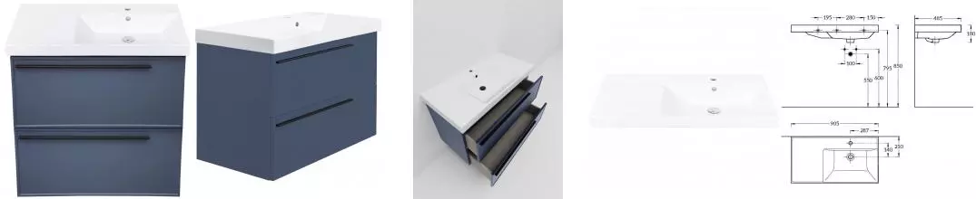 Тумба с раковиной «La Fenice» Elba Twin 90 (Cubo 90 правая) подвесная Blu Grigio