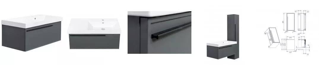 Тумба с раковиной «La Fenice» Elba 90 (Cubo 90 правая) подвесная Grigio Тумба с раковиной «La Fenice» Elba 90 (Cubo 90 правая) подвесная Grigio