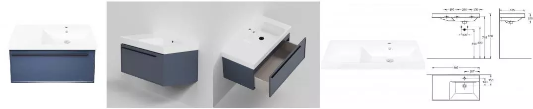 Тумба с раковиной «La Fenice» Elba 90 (Cubo 90 правая) подвесная Blu Grigio