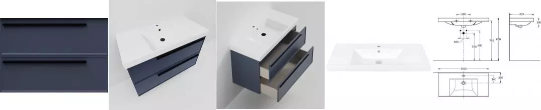 Тумба с раковиной «La Fenice» Elba Twin 100 (Cubo 100) подвесная Blu Grigio Тумба с раковиной «La Fenice» Elba Twin 100 (Cubo 100) подвесная Blu Grigio