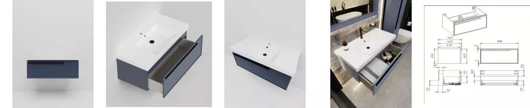 Тумба с раковиной «La Fenice» Elba 100 (Cubo 100) подвесная Blu Grigio
