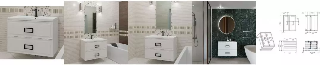 Тумба с раковиной «La Fenice» Cubo 80 twin (Cubo 80) подвесная Bianco ручки Nero Тумба с раковиной «La Fenice» Cubo 80 twin (Cubo 80) подвесная Bianco ручки Nero