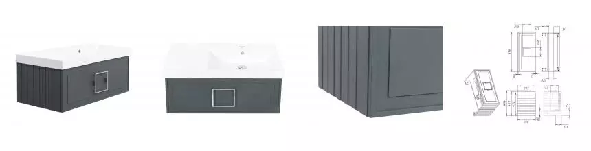 Тумба с раковиной «La Fenice» Cubo 90 (Cubo 90 правая) подвесная Grigio ручки Cromo Тумба с раковиной «La Fenice» Cubo 90 (Cubo 90 правая) подвесная Grigio ручки Cromo