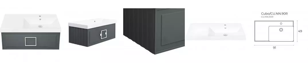 Тумба с раковиной «La Fenice» Cubo 90 (Cubo 90 правая) подвесная Grigio ручки Bianco