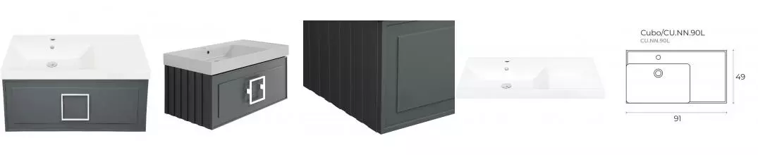 Тумба с раковиной «La Fenice» Cubo 90 (Cubo 90 левая) подвесная Grigio ручки Bianco