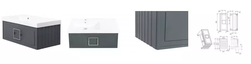 Тумба с раковиной «La Fenice» Cubo 90 (Cubo 90 левая) подвесная Grigio ручки Cromo Тумба с раковиной «La Fenice» Cubo 90 (Cubo 90 левая) подвесная Grigio ручки Cromo