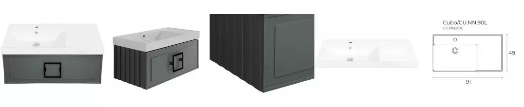 Тумба с раковиной «La Fenice» Cubo 90 (Cubo 90 левая) подвесная Grigio ручки Nero