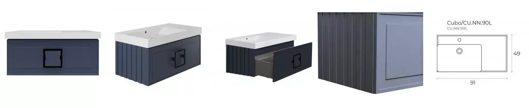 Тумба с раковиной «La Fenice» Cubo 90 (Cubo 90 левая) подвесная Blu Grigio ручки Nero Тумба с раковиной «La Fenice» Cubo 90 (Cubo 90 левая) подвесная Blu Grigio ручки Nero