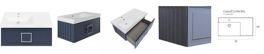 Тумба с раковиной «La Fenice» Cubo 90 (Cubo 90 левая) подвесная Blu Grigio ручки Cromo Тумба с раковиной «La Fenice» Cubo 90 (Cubo 90 левая) подвесная Blu Grigio ручки Cromo
