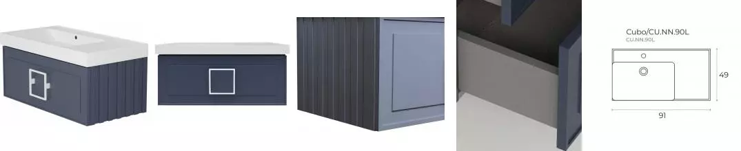 Тумба с раковиной «La Fenice» Cubo 90 (Cubo 90 левая) подвесная Blu Grigio ручки Bianco