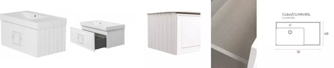 Тумба с раковиной «La Fenice» Cubo 90 (Cubo 90 левая) подвесная Bianca ручки Bianco