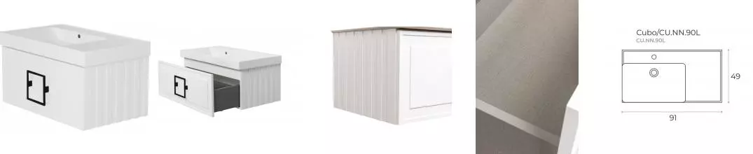 Тумба с раковиной «La Fenice» Cubo 90 (Cubo 90 левая) подвесная Bianca ручки Nero