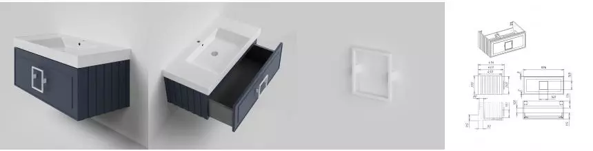Тумба с раковиной «La Fenice» Cubo 100 (Cubo 100) подвесная Blu Grigio ручки Bianco