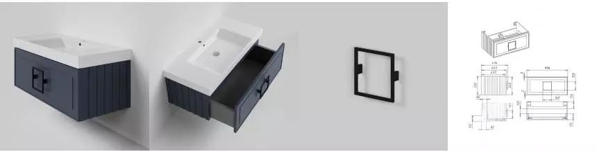 Тумба с раковиной «La Fenice» Cubo 100 (Cubo 100) подвесная Blu Grigio ручки Nero