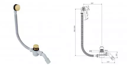 Сифон для ванны слив-перелив «Excellent» Moli ARIN.3210GL перелив 100 см золото Клик-клак