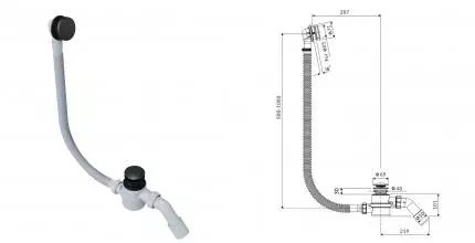 Сифон для ванны слив-перелив «Excellent» Moli ARIN.3210BL перелив 100 см чёрный матовый Клик-клак