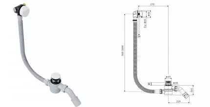 Сифон для ванны слив-перелив «Excellent» Hover ARIN.3410WH перелив 100 см белый матовый Клик-клак с изливом