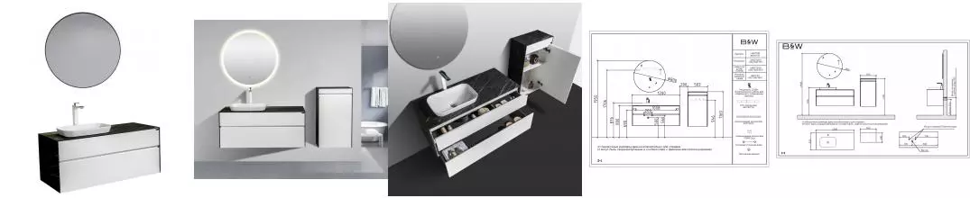 Мебель для ванной подвесная «Black & White» U907.1200 белая матовая/Лорен голд