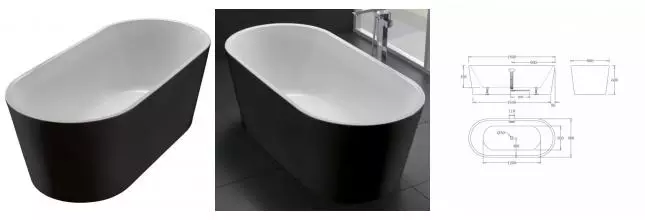 Ванна акриловая «Belbagno» BB71-1800-NERO-W0 180/80 без перелива с ножками белая/чёрная Ванна акриловая «Belbagno» BB71-1800-NERO-W0 180/80 без перелива с ножками белая/чёрная