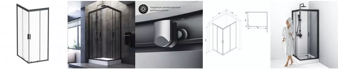 Душевой угол-ограждение «Am.Pm» Gem S W93G-404-100280-BT 100/80 прозрачный/чёрный без поддона