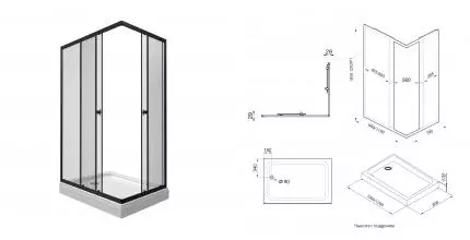 Душевой угол-ограждение «Triton» Вента-Блэк 120/80 прозрачный/чёрный низкий поддон универсальный
