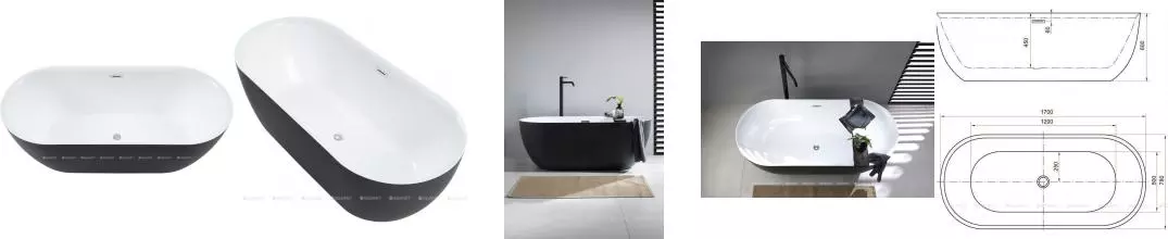 Ванна акриловая «Aquanet» Delight 170/78 с ножками с сифоном белая/чёрная матовая Ванна акриловая «Aquanet» Delight 170/78 с ножками с сифоном белая/чёрная матовая