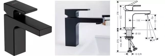 Смеситель для раковины «Hansgrohe» Vernis Shape 71569670 чёрный матовый