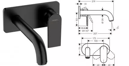 Внешняя часть смесителя «Hansgrohe» Vernis Shape 71578670 чёрная матовая