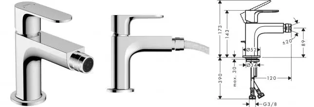 Смеситель для биде «Hansgrohe» Rebris S 72210000 с донным клапаном хром