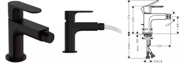 Смеситель для биде «Hansgrohe» Rebris S 72210670 с донным клапаном чёрный матовый Смеситель для биде «Hansgrohe» Rebris S 72210670 с донным клапаном чёрный матовый