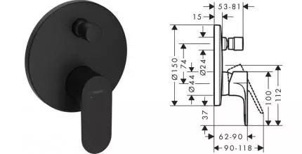 Внешняя часть смесителя «Hansgrohe» Rebris S 72466670 чёрная матовая Внешняя часть смесителя «Hansgrohe» Rebris S 72466670 чёрная матовая