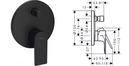 Внешняя часть смесителя «Hansgrohe» Rebris E 72468670 чёрная матовая Внешняя часть смесителя «Hansgrohe» Rebris E 72468670 чёрная матовая